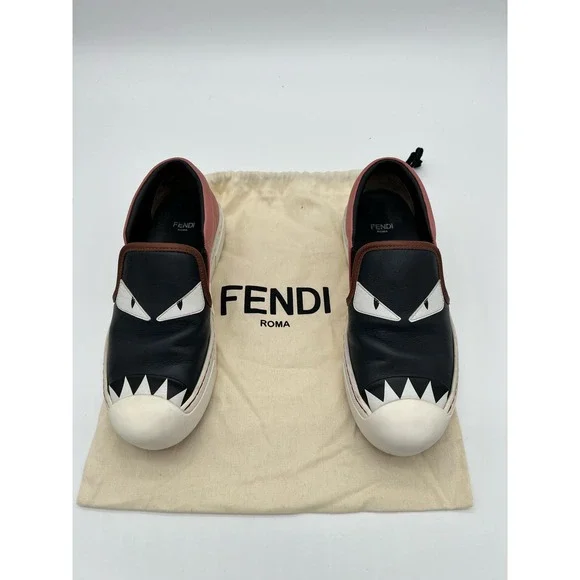 Fendi Pink Leather Monster Bug Slip on Sneakers w/ Dustbag sz 35 - Picture 3 of 9